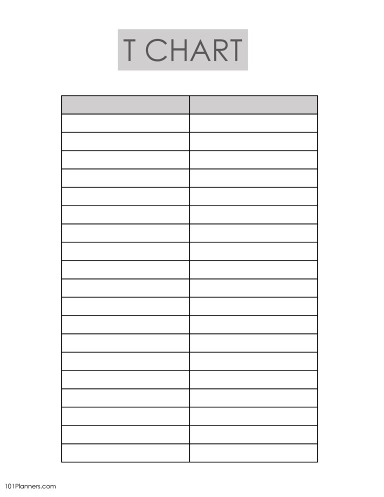 T Chart Template Online Or Editable And Printable