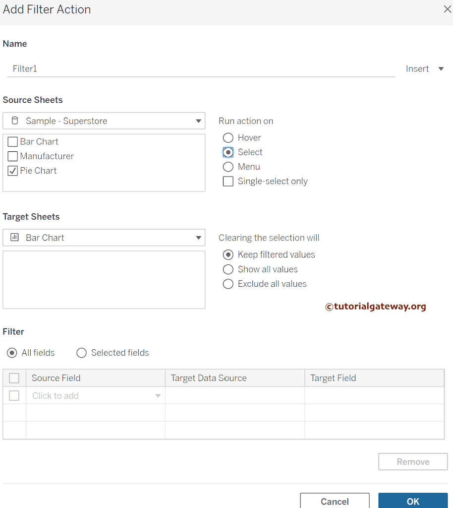 Tableau Action Filters
