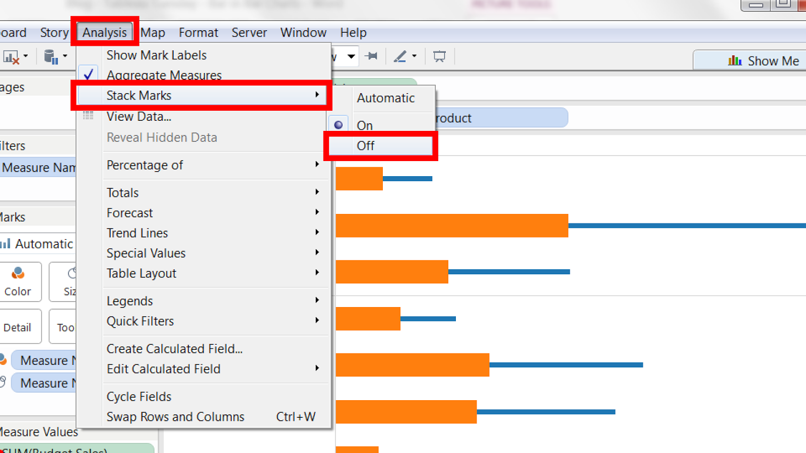 Tablua Bar Chart Column Border Color