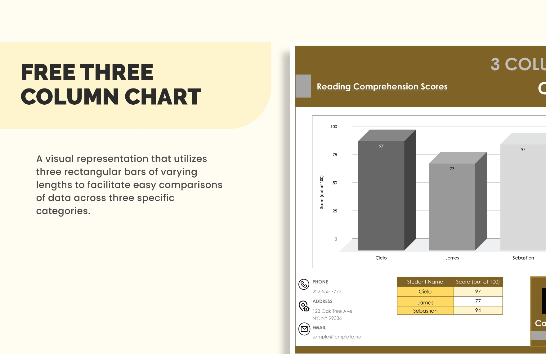 Three Column Chart In Excel Google Sheets Word Google Docs Download Template