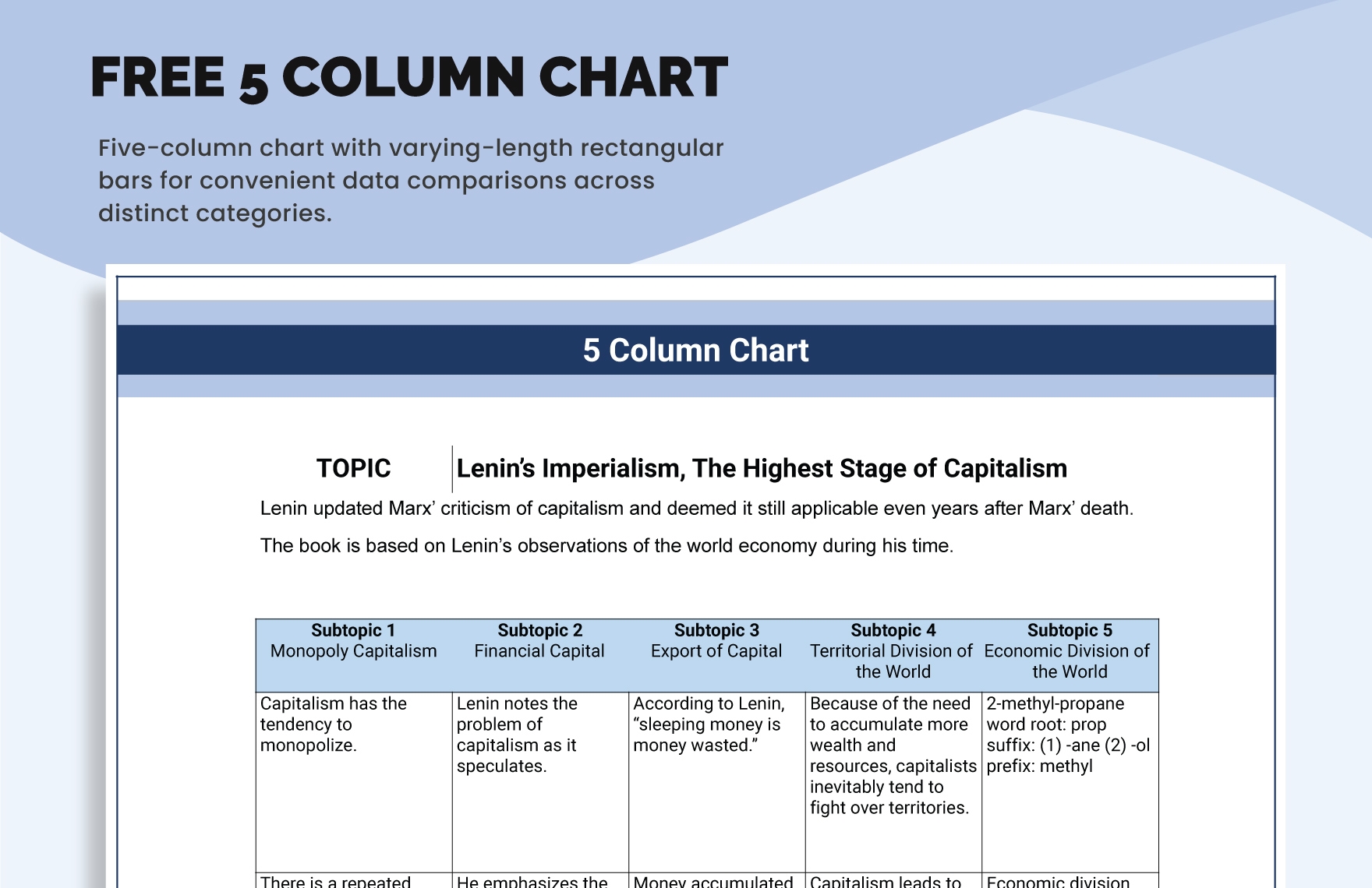 Five Column Chart Template