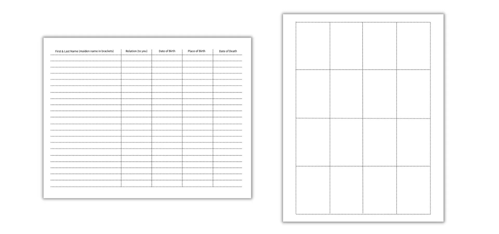 Blank Chart 5 Columns