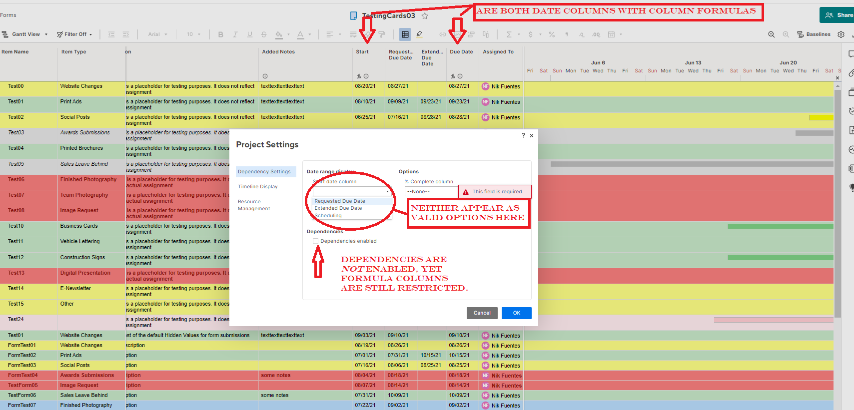 Why Can t Gantt Charts Have A Formula In The Start End Date Columns Smartsheet Community