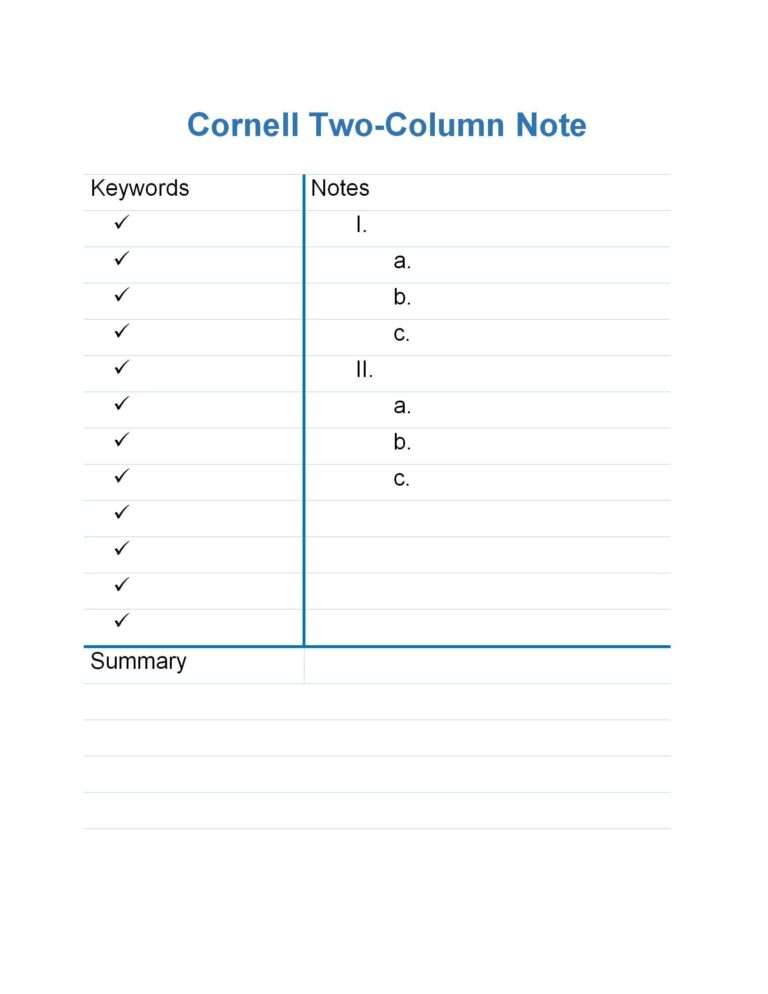 WORD Of Cornell Two Column Note docx WPS Free Templates